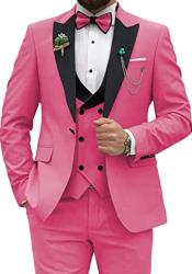  Men 3 Piece Double Breasted Suit Rose