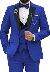 Men 3 Piece Double Breasted Suit Royal Blue