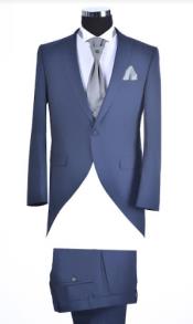  Mens Navy Blue Morning Suit With Double Breasted Vest - Groom Suit