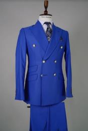  Mens Royal Blue Double Breasted Suit - 100% Wool Suit