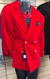  Mens Slim Fit Double Breasted With Brass Buttons - Red Sportcoat