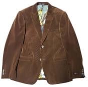  Mens Brown Slim Fit Corduroy 3pc Suit