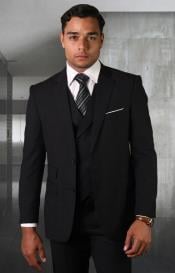  Mens Suit Ticket Pocket - 3 Pocket Black Suit with Double Breasted