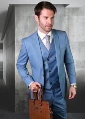 Mens Suit Ticket Pocket - 3 Pocket Steel Blue Suit with Double