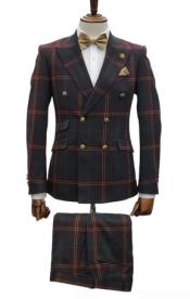 Mens Double Breasted Suits Slim Fitted - Plaid Suit - Windowpane Suit