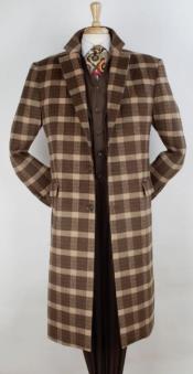 Brown Plaid Overcoat - Vecuna Color Wool Full Length Coat