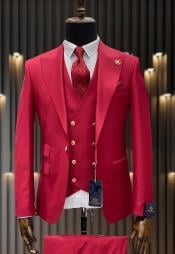  Rossiman Brand Red Suits - 1 Button Suit Peak Lapel Double Breasted