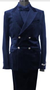  Velvet Suits - Double Breasted Suits - Slim Fit Suit Navy Blue