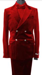  Velvet Suits - Double Breasted Suits - Slim Fit Suit Red