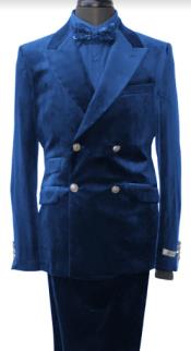  Velvet Suits - Double Breasted Suits - Slim Fit Suit Royal Blue