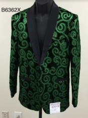  Style#-B6362 Mens Blazer - Hunter Green Paisley Blazer - Fashion Prom Sport