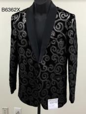  Style#-B6362 Mens Blazer - Black and Black Paisley Blazer - Fashion Prom