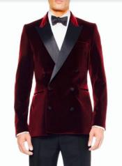  Style#-B6362 Mens Burgundy Velvet Tuxedo Sportcoat - Velvet Suits Double Breasted Blazer