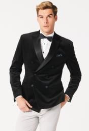  Style#-B6362 Mens Black Velvet Tuxedo Sportcoat - Velvet Suits Double Breasted Blazer