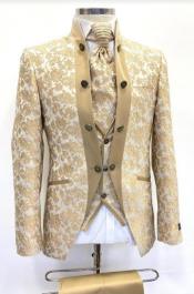  Mens Mandarin Collar - Wedding Suit - Champaign - Tan Groom Suit