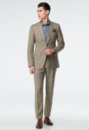  100% Wool Suit - Vested Plaid Suit Available in Tan Beige and