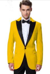  Mens Yellow Black Peak Lapel Tuxedo Suit