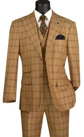  Plaid Suit - Peak Lapel Ticket Pocket Camel Suit - 1920s Style