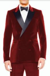  Mens Hot Red Velvet Tuxedo Sport Coat - Velvet Suits Double Breasted