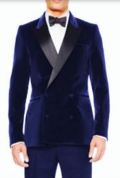  Style#-B6362 Mens Navy Velvet Tuxedo Sportcoat - Velvet Suits Double Breasted Blazer