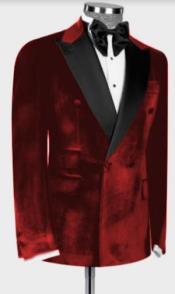  Style#-B6362 Mens Hot Red Velvet Tuxedo Sport Coat - Velvet Suits Double