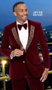  Velvet Suit Matching Velvet Pants - Burgundy Suit