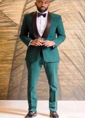  Emerald Green Tuxedo - Shawl Collar Vested Black Suit