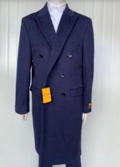  Mens Cashmere Blend Blue Coat Full length - Cashmere Overcoat
