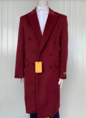  Mens Cashmere Blend Burgundy Coat Full length - Cashmere Overcoat