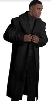  Mens Overcoat With Fur Collar - Black Topcoat