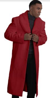  Mens Overcoat With Fur Collar - Burgundy Topcoat