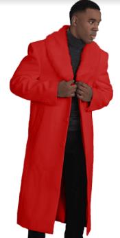  Mens Overcoat With Fur Collar - Red Topcoat
