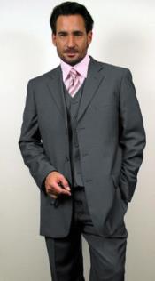 Classic Fit - Charcoal Suit - Three Button Vested Suit - Athletic
