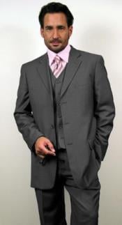  Classic Fit - Dark Grey Suit - Three Button Vested Suit -