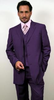  Classic Fit - 100% Wool Eggplant Suit - Three Button Vested Suit