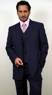  Classic Fit - 100% Wool Navy Suit - Three Button Vested Suit