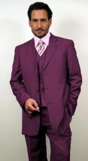  Classic Fit - 100% Plum Suit - Three Button Vested Suit -