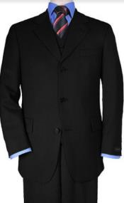  Classic Fit - 100% Wool Black Suit - Three Button Vested Suit