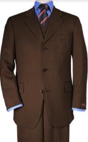  Classic Fit - Dark Brown Suit - Three Button Vested Suit -