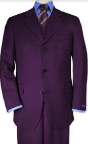  Classic Fit - 100% Wool Dark Purple Suit - Three Button Vested