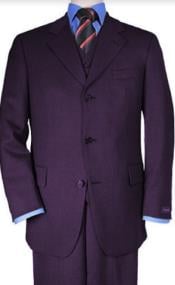  Classic Fit - Eggplant Suit - Three Button Vested Suit - Athletic