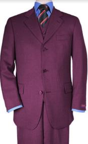  Classic Fit - Plum Suit - Three Button Vested Suit - Athletic