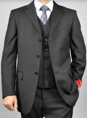  Classic Fit - 100% Wool Dark Grey Suit - Three Button Vested