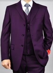  Classic Fit - 100% Wool Dark Purple Suit - Three Button Vested