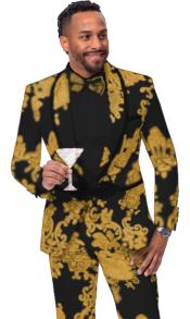  Black and Gold Tuxedo - Flower Floral Suit - Paisley Suit