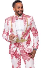  White and Burgundy Tuxedo - Flower Floral Suit - Paisley Suit