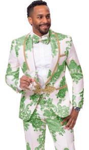  White and Hunter Tuxedo - Flower Floral Suit - Paisley Suit
