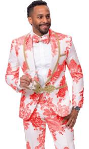  White and Red Tuxedo - Flower Floral Suit - Paisley Suit