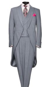  Mens Light Weight Peak Lapel Wool 1 Button Medium Grey Morning Coat