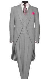  Mens Light Weight Peak Lapel Wool 1 Button Silver Grey Morning Coat